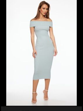 Dynamite One-Shoulder Bodycon Midi Dress in Pale Blue